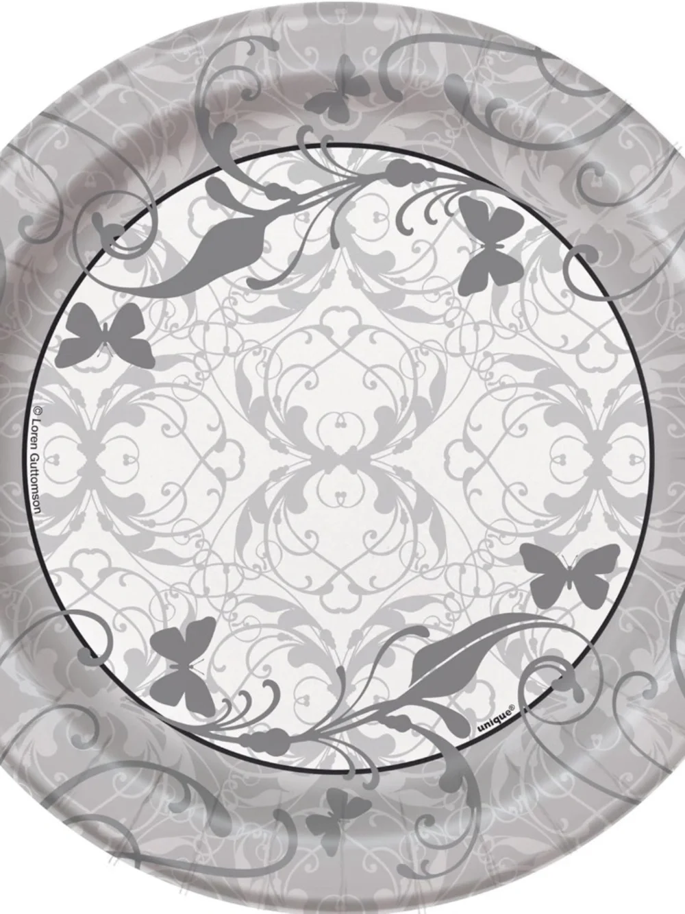 Victorian Wedding Dessert Plates, Elegant Gray Butterfly 7-Inch Paper Plates 8ct
